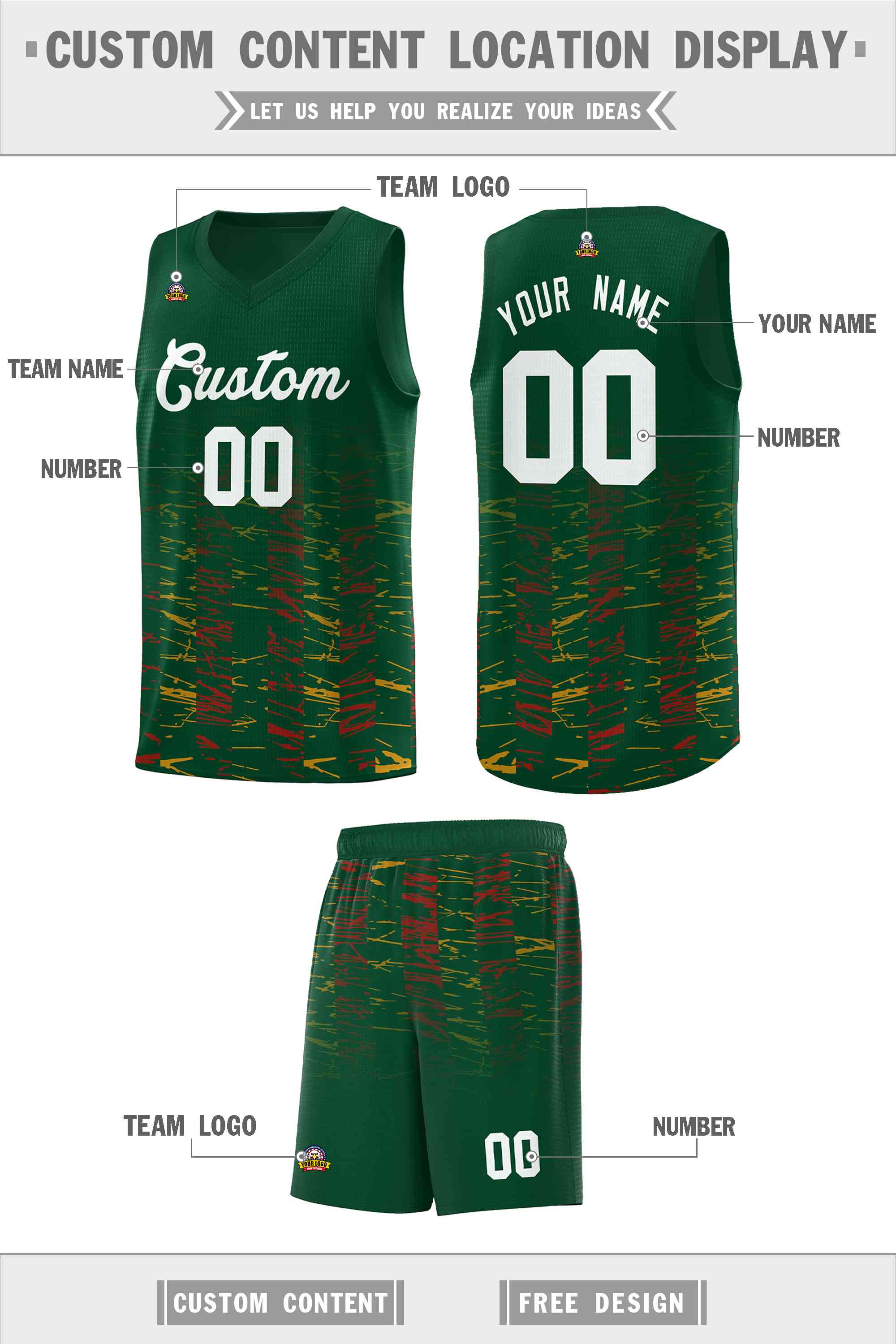 Custom Green White Personalized Scratches Pattern Sports Uniform Basketball Jersey