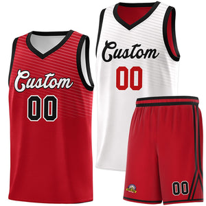 Custom Red White Chest Slash Patttern Double Side Sports Uniform Basketball Jersey