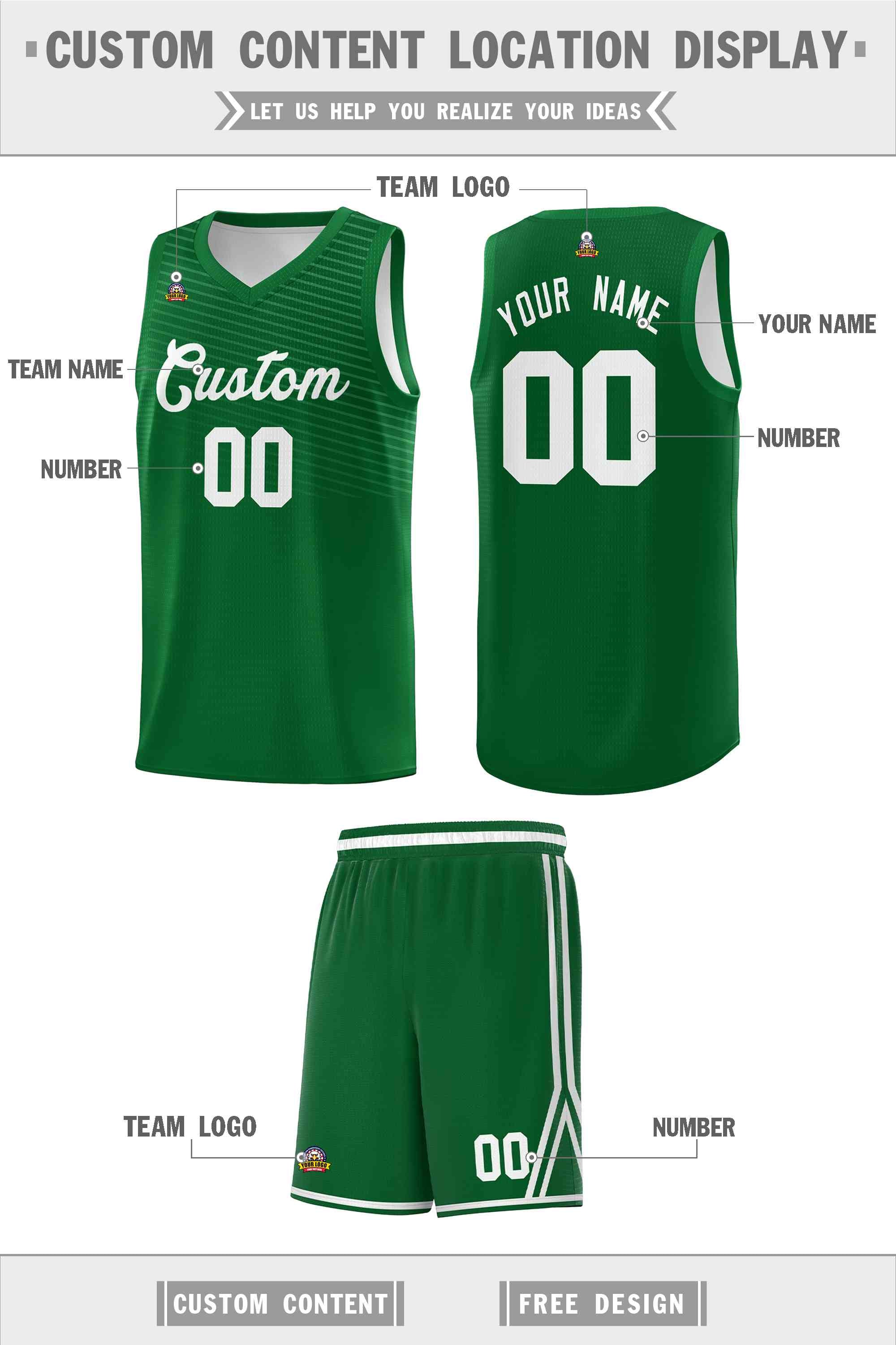 Custom Green White Chest Slash Patttern Sports Uniform Basketball Jersey