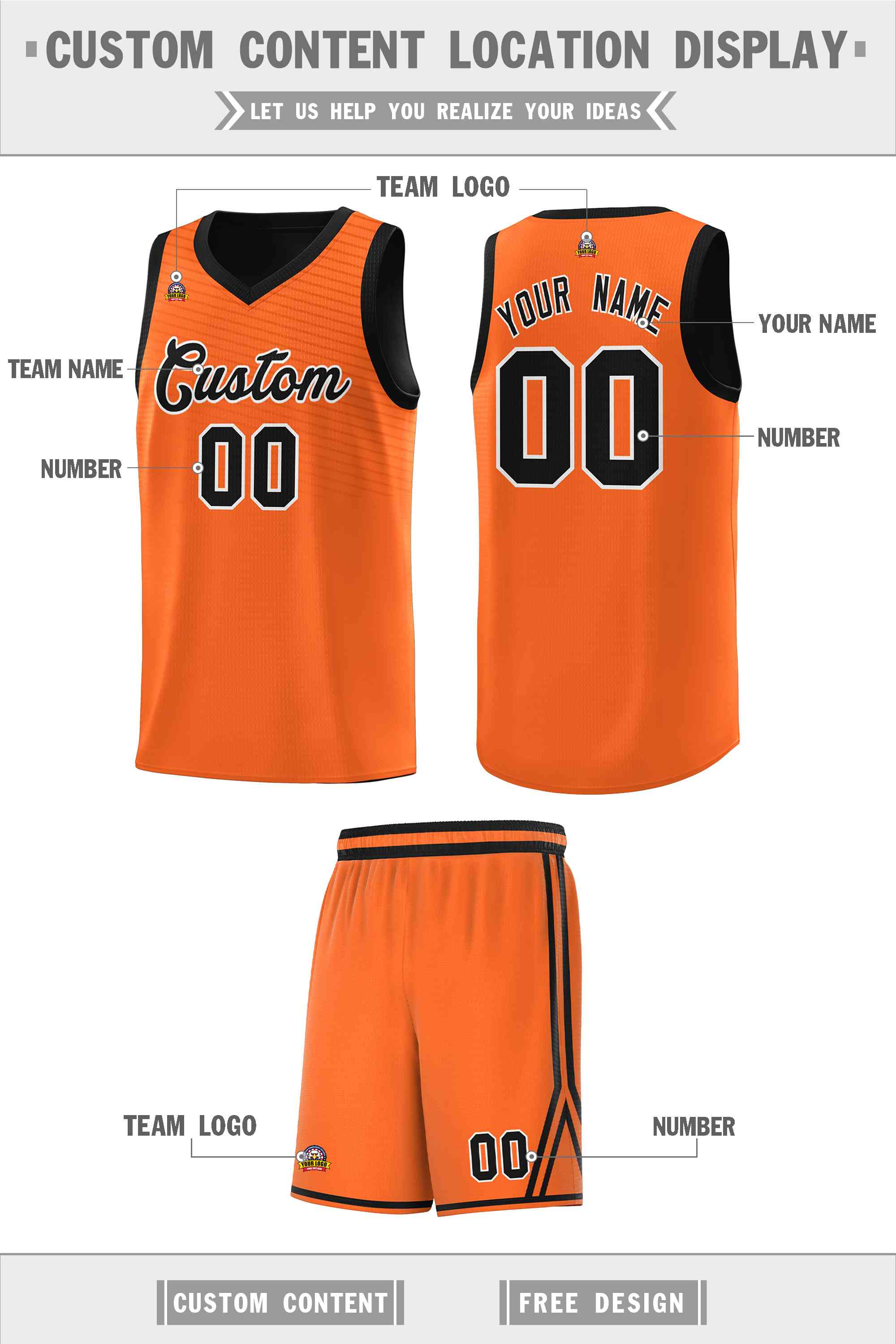 Custom Orange Black Chest Slash Patttern Sports Uniform Basketball Jersey