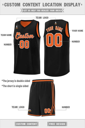 Custom Black Orange Chest Slash Patttern Double Side Sports Uniform Basketball Jersey