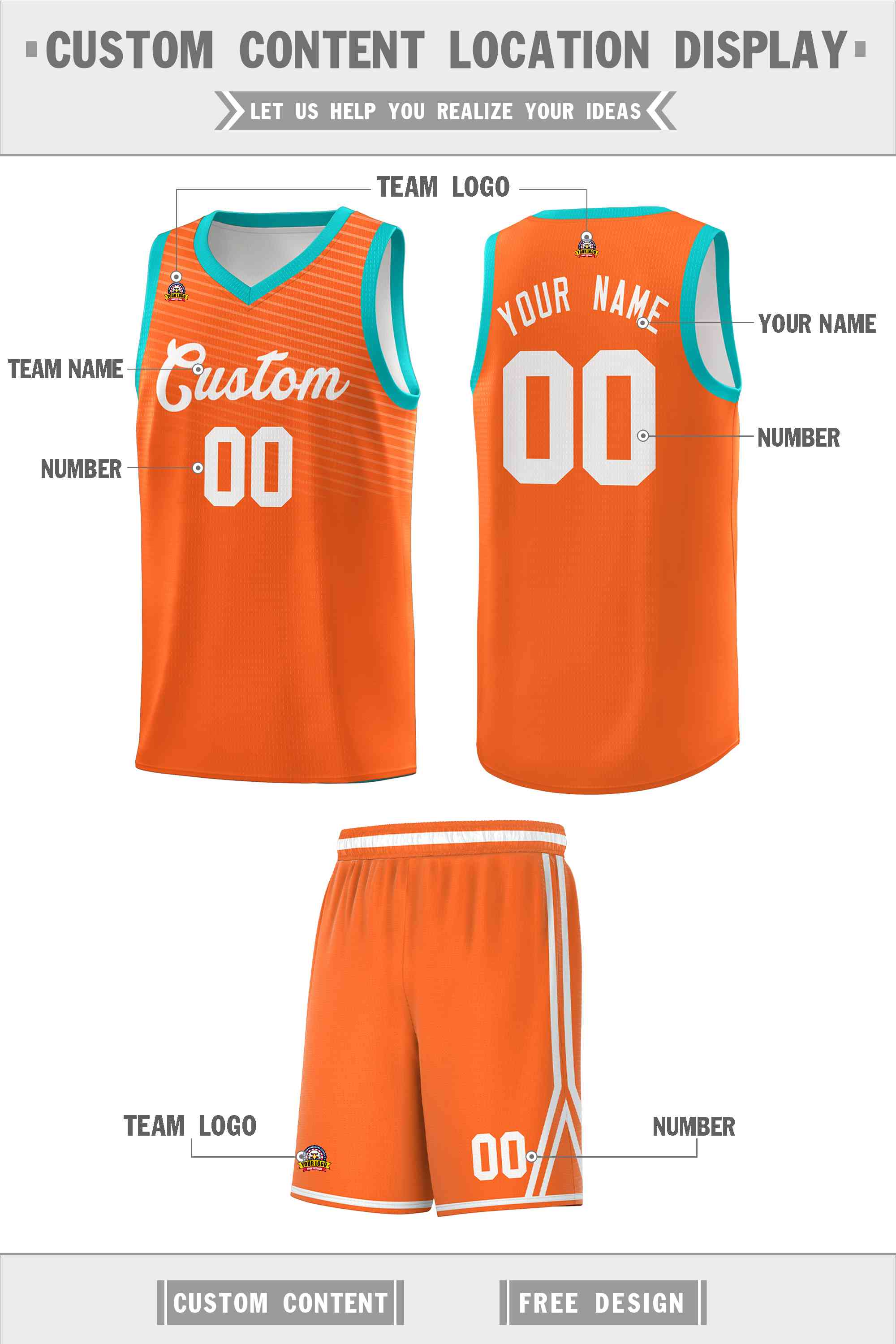 Custom Orange Light Green Chest Slash Patttern Sports Uniform Basketball Jersey