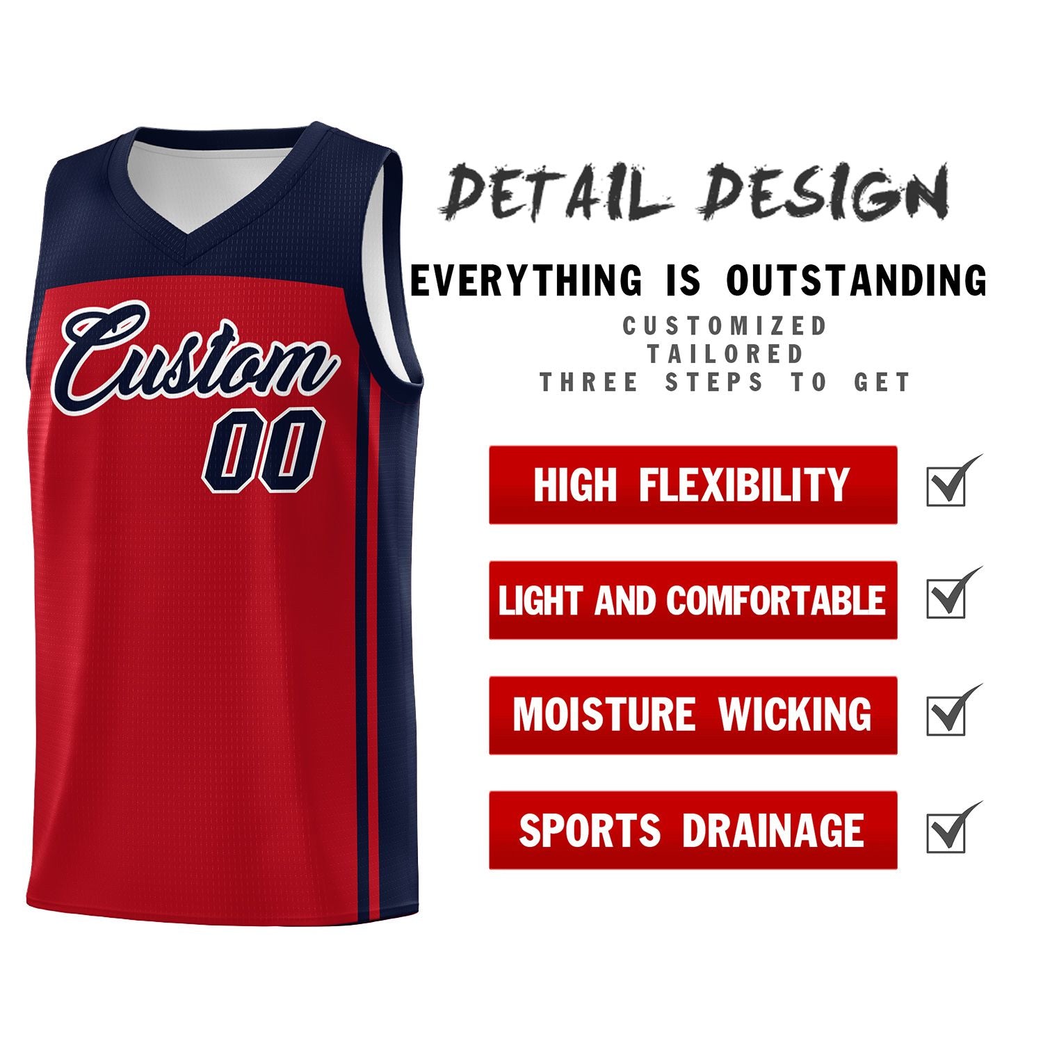 Custom Red Navy Classic Sets Sports Uniform Basketball Jersey