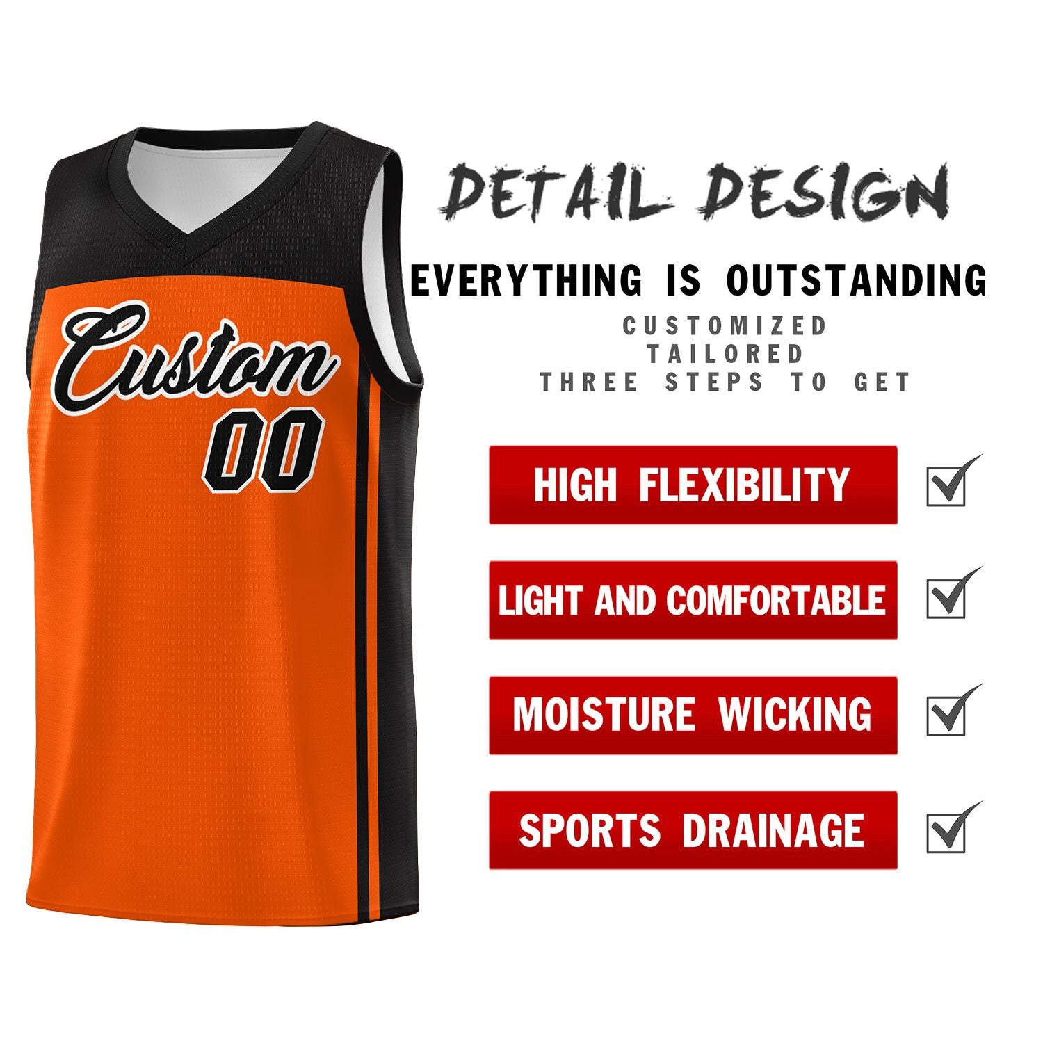 Custom Orange Black Classic Sets Sports Uniform Basketball Jersey