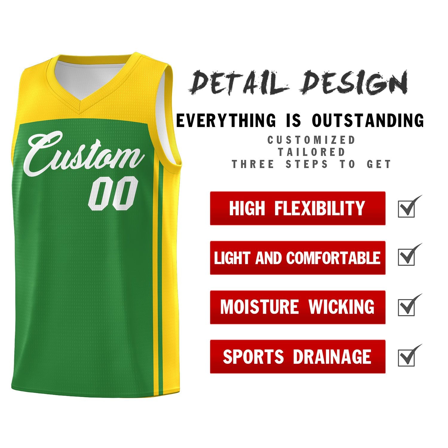 Custom Kelly Green Gold Classic Sets Sports Uniform Basketball Jersey