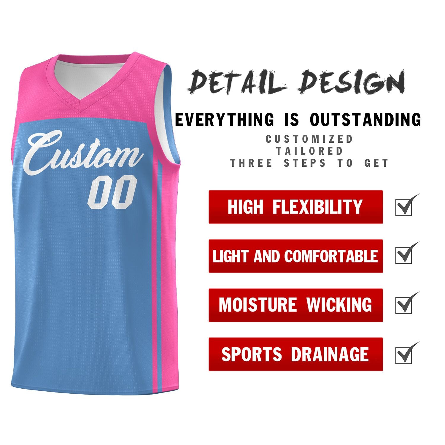 Custom Light Blue Pink Classic Sets Sports Uniform Basketball Jersey