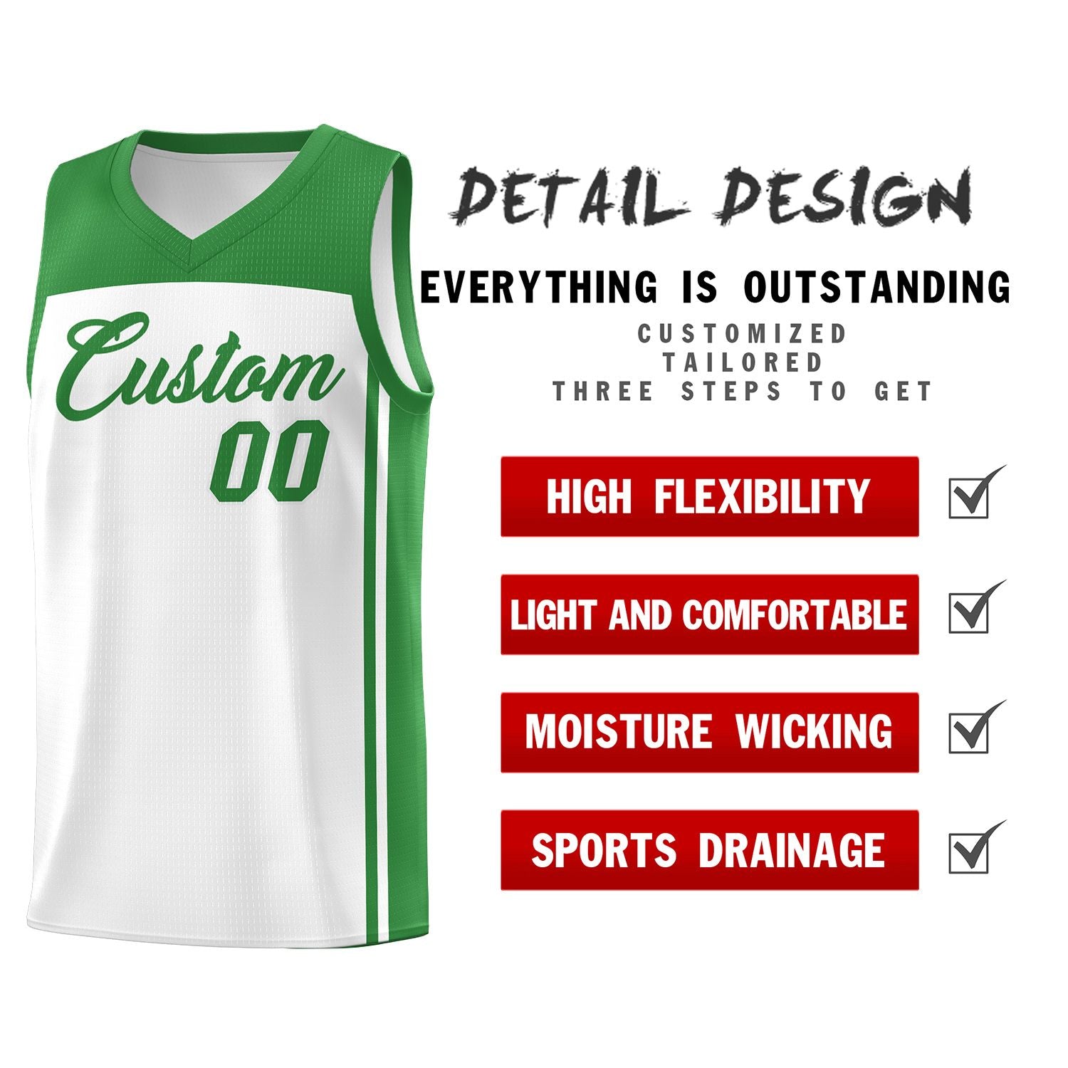 Custom White Kelly Green Classic Sets Sports Uniform Basketball Jersey