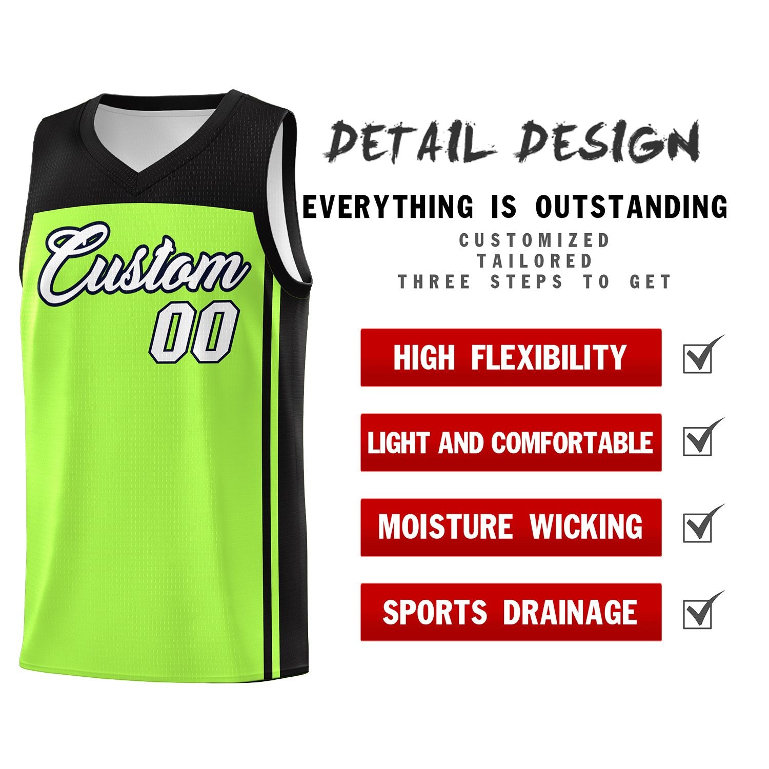 Custom Neon Green Black Classic Sets Sports Uniform Basketball Jersey