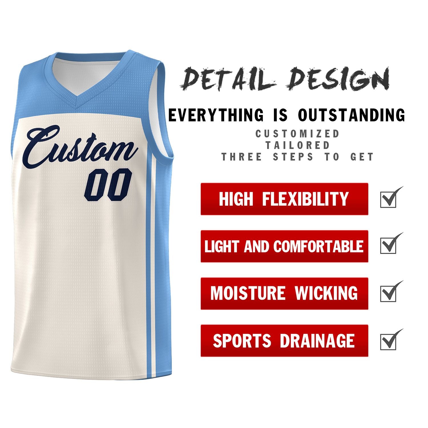 Custom Cream Light Blue Classic Sets Sports Uniform Basketball Jersey