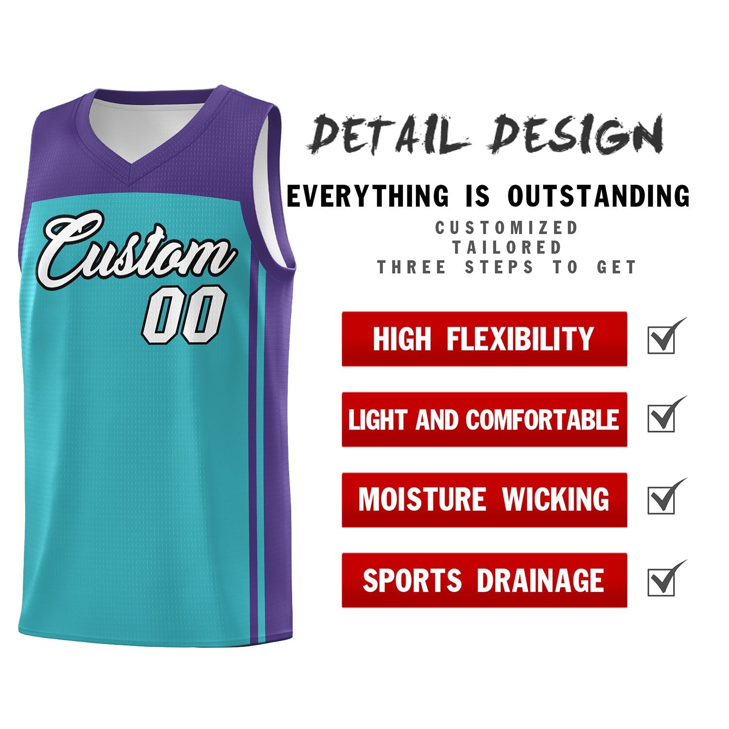 Custom Aqua Purple Classic Sets Sports Uniform Basketball Jersey