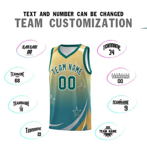 Custom Khaki Aqua Gradient Star Graffiti Pattern Sports Uniform Basketball Jersey