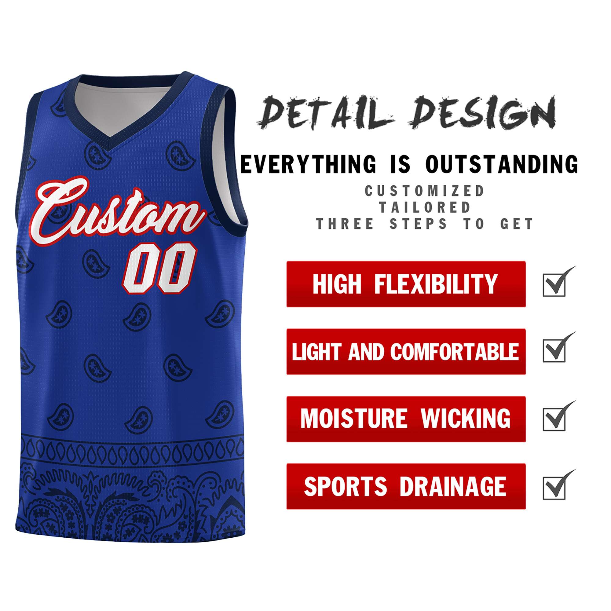 Custom Royal Navy Personalized Cashew Pattern Sports Uniform Basketball Jersey