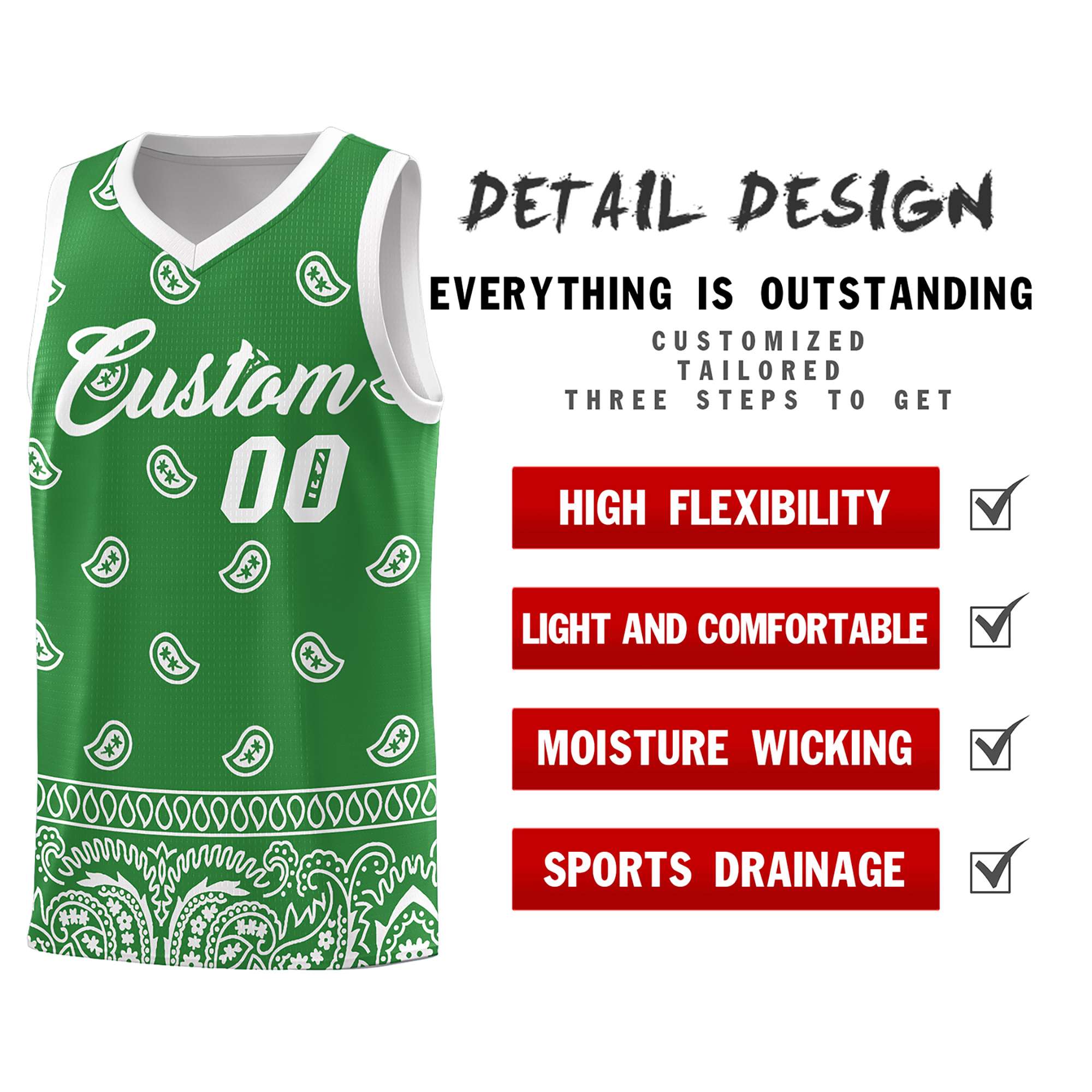 Custom Teal White Personalized Cashew Pattern Sports Uniform Basketball Jersey