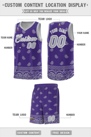 Custom Purple Gray Personalized Cashew Pattern Sports Uniform Basketball Jersey