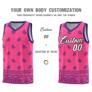 Custom Pink Purple Personalized Cashew Pattern Sports Uniform Basketball Jersey