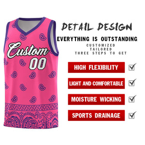 Custom Pink Purple Personalized Cashew Pattern Sports Uniform Basketball Jersey