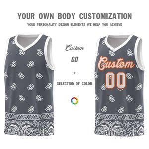 Custom Dark Gray White Personalized Cashew Pattern Sports Uniform Basketball Jersey