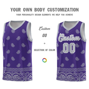 Custom Purple Gray Personalized Cashew Pattern Sports Uniform Basketball Jersey