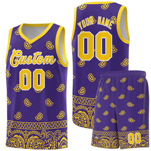 Custom Purple Gold Personalized Cashew Pattern Sports Uniform Basketball Jersey