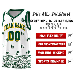 Custom Green White Personalized Cashew Pattern Sports Uniform Basketball Jersey