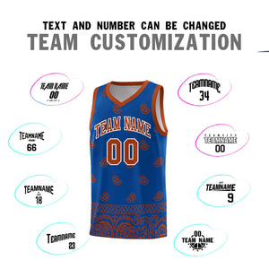 Custom Royal Texas Orange Personalized Cashew Pattern Sports Uniform Basketball Jersey