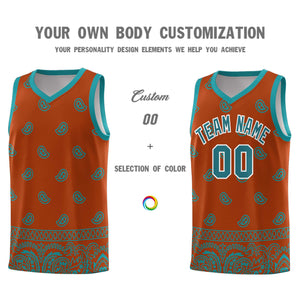 Custom Texas Orange Aqua Personalized Cashew Pattern Sports Uniform Basketball Jersey