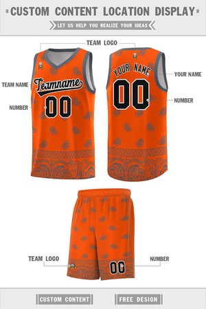 Custom Orange Dark Gray Personalized Cashew Pattern Sports Uniform Basketball Jersey