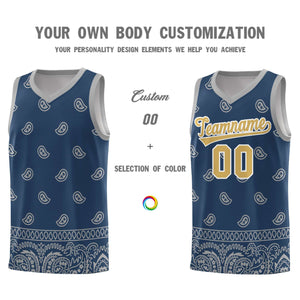 Custom Midnight Blue Gray Personalized Cashew Pattern Sports Uniform Basketball Jersey