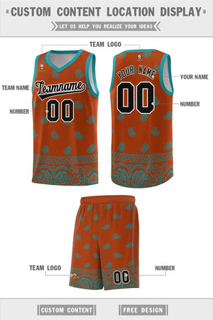 Custom Texas Orange Aqua Personalized Cashew Pattern Sports Uniform Basketball Jersey