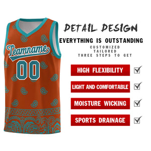 Custom Texas Orange Aqua Personalized Cashew Pattern Sports Uniform Basketball Jersey