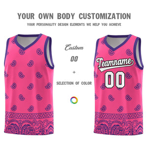 Custom Pink Purple Personalized Cashew Pattern Sports Uniform Basketball Jersey