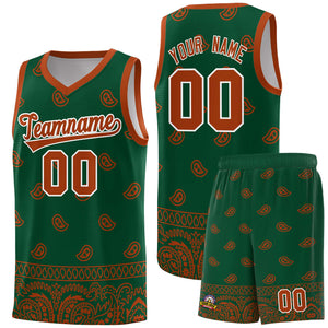 Custom Green Texas Orange Personalized Cashew Pattern Sports Uniform Basketball Jersey