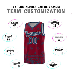 Custom Crimson Midnight Blue Personalized Cashew Pattern Sports Uniform Basketball Jersey