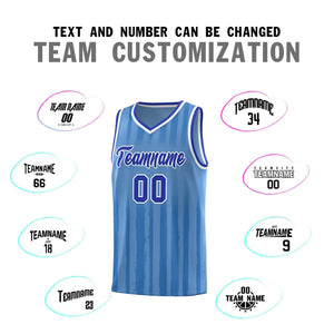 Custom Light Blue Royal Vertical Striped Pattern Sports Uniform Basketball Jersey