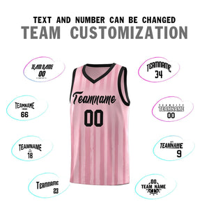 Custom Light Pink Black Vertical Striped Pattern Sports Uniform Basketball Jersey