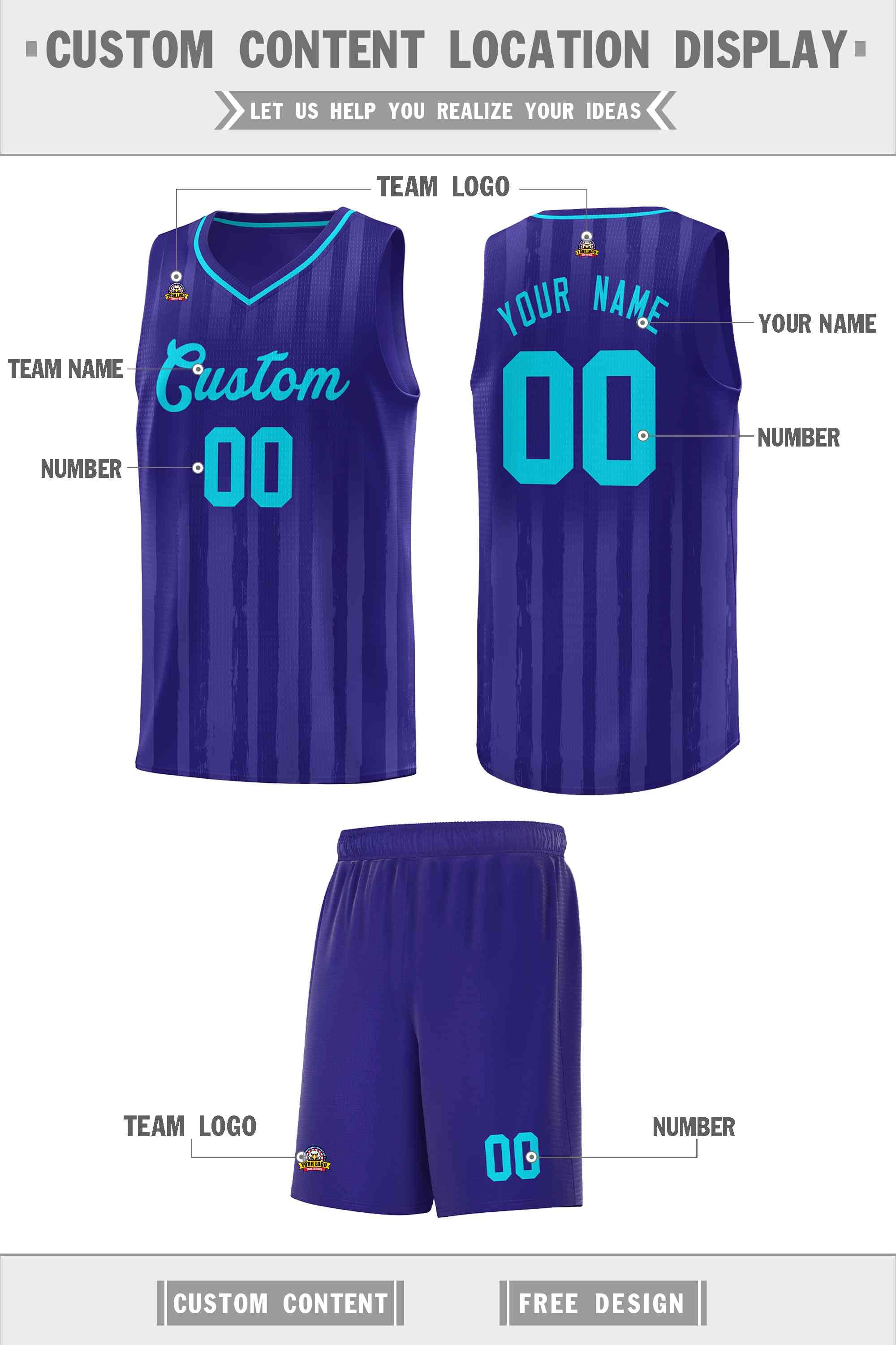 Custom Violet Sky Blue Vertical Striped Pattern Sports Uniform Basketball Jersey