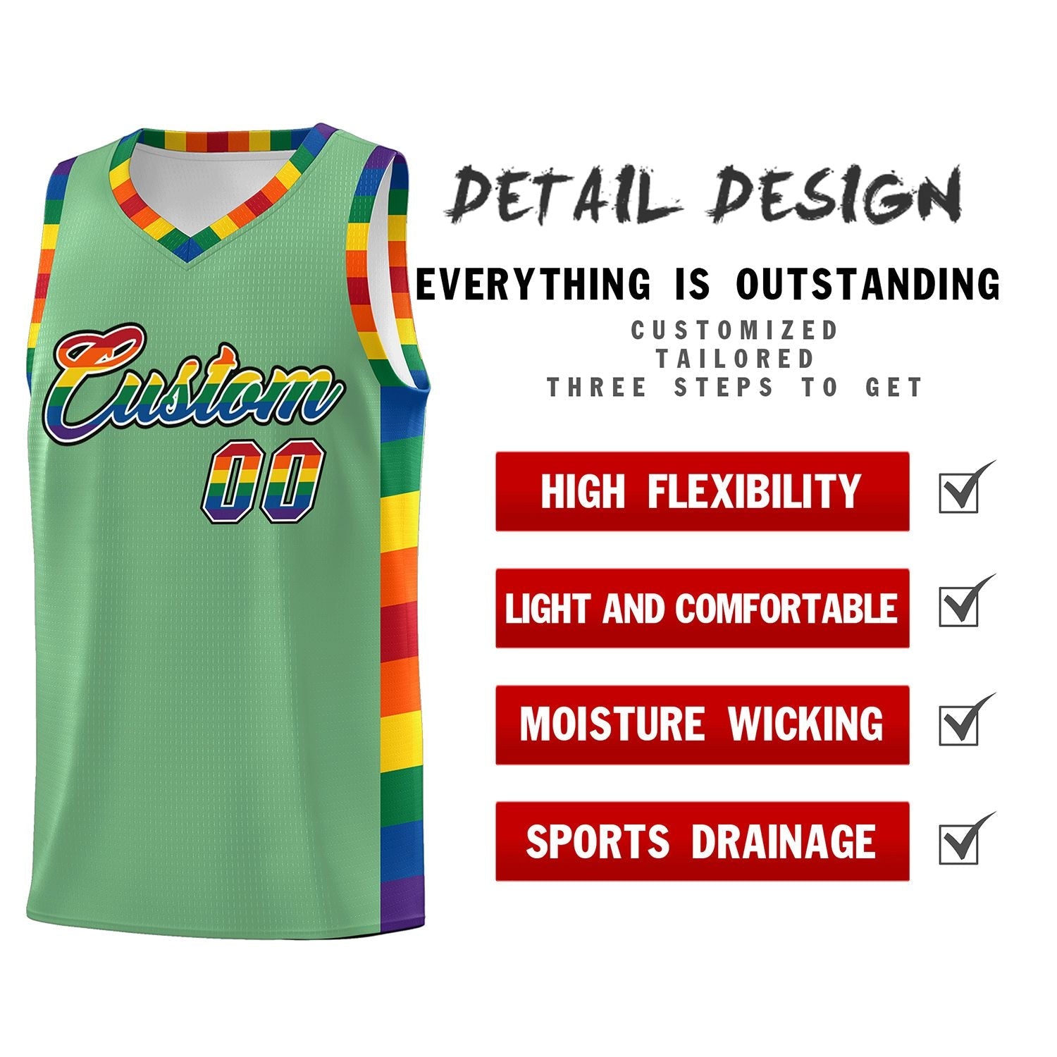 Custom Green LGBT Rainbow For Pride Month Sports Uniform Basketball Jersey