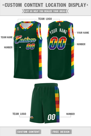 Custom Green LGBT Rainbow For Pride Month Sports Uniform Basketball Jersey