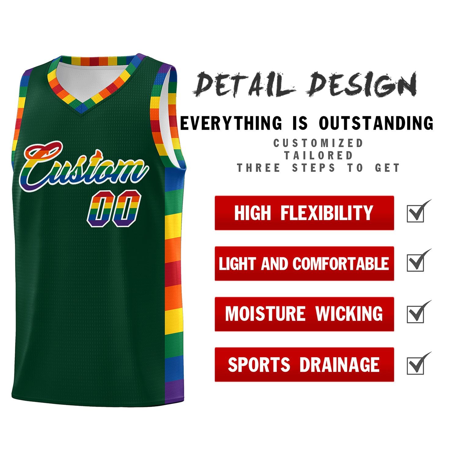 Custom Green LGBT Rainbow For Pride Month Sports Uniform Basketball Jersey