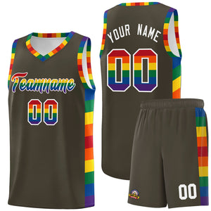 Custom Olive LGBT Rainbow For Pride Month Sports Uniform Basketball Jersey