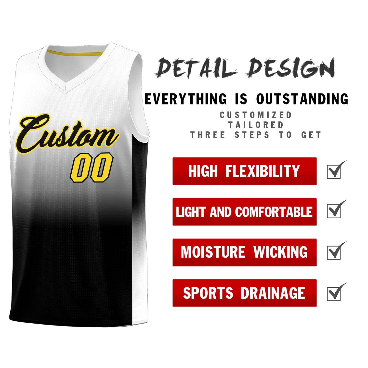 Custom White Black Gradient Fashion Sets Sports Uniform Basketball Jersey