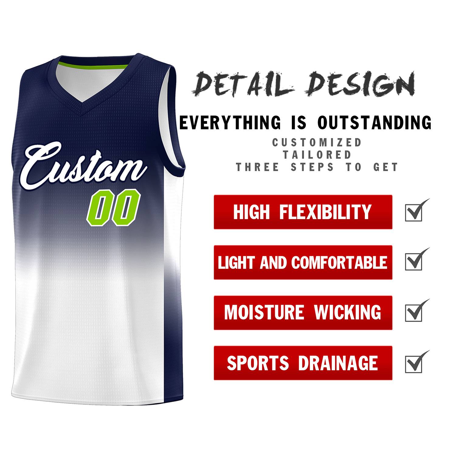 Custom Navy White Gradient Fashion Sets Sports Uniform Basketball Jersey