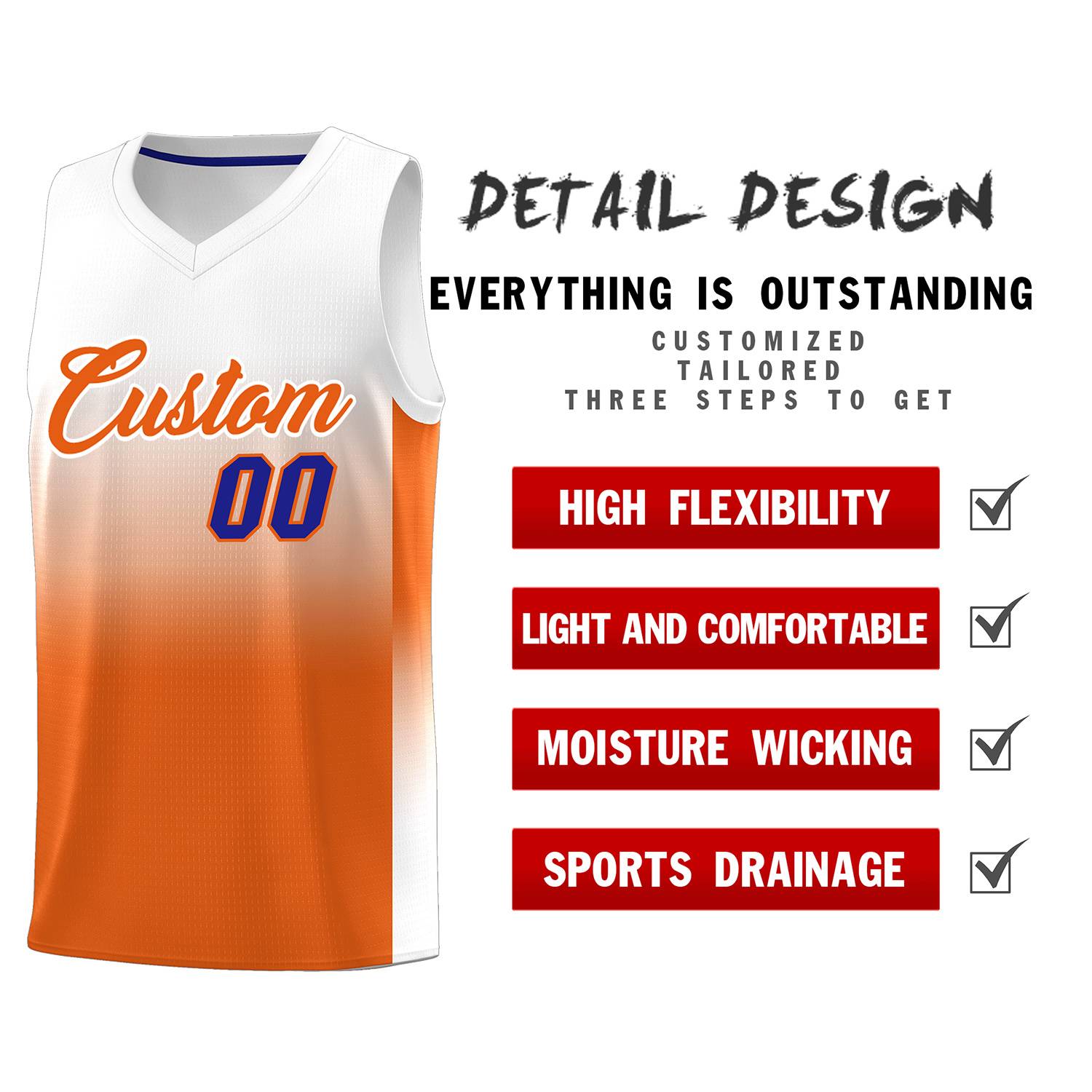 Custom White Orange Gradient Fashion Sets Sports Uniform Basketball Jersey