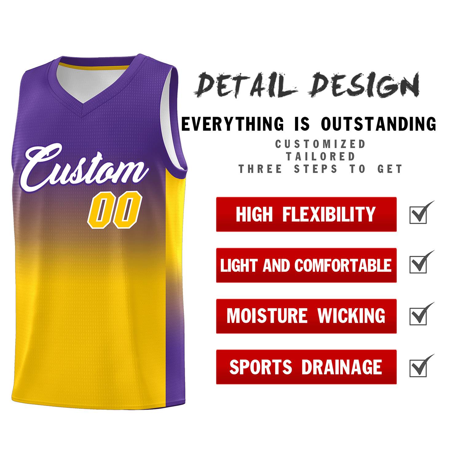 Custom Purple Gold Gradient Fashion Sets Sports Uniform Basketball Jersey