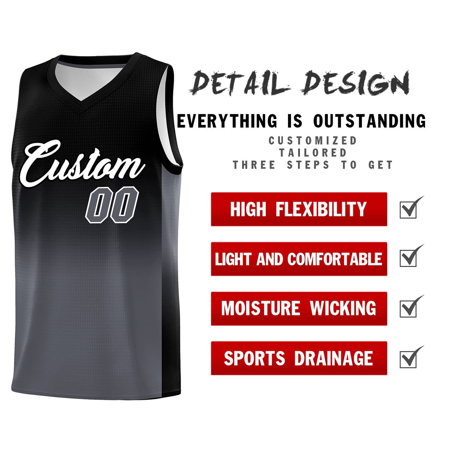 Custom Black Dark Gray Gradient Fashion Sets Sports Uniform Basketball Jersey