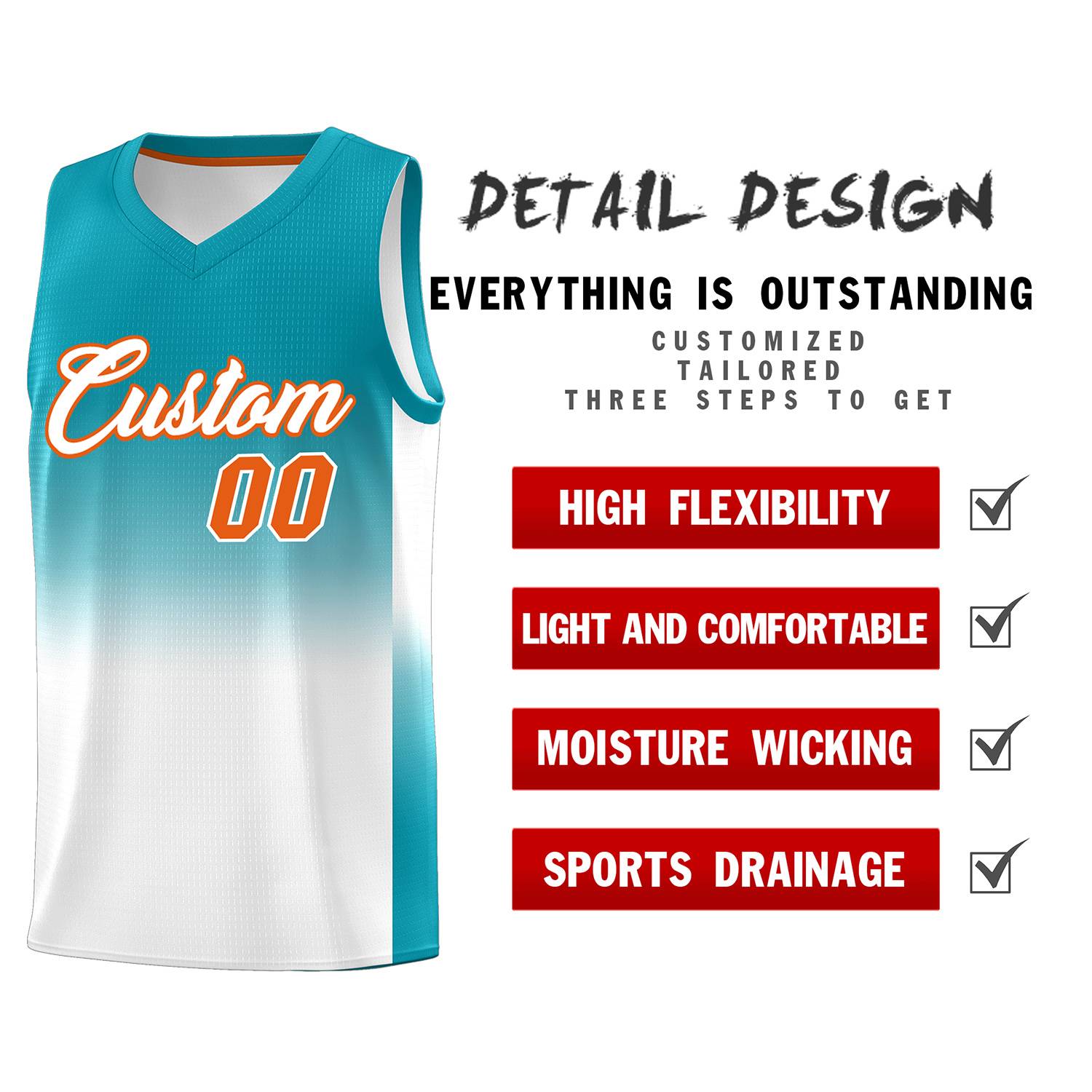 Custom Aqua White Gradient Fashion Sets Sports Uniform Basketball Jersey