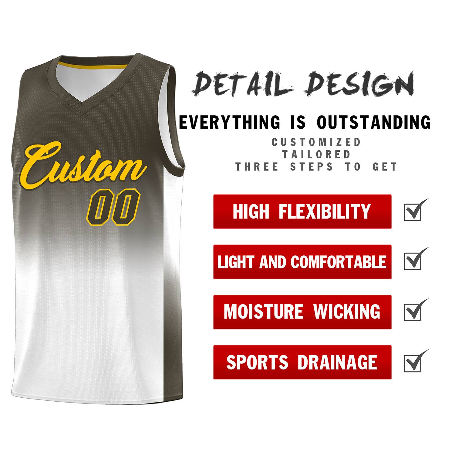 Custom Olive White Gradient Fashion Sets Sports Uniform Basketball Jersey