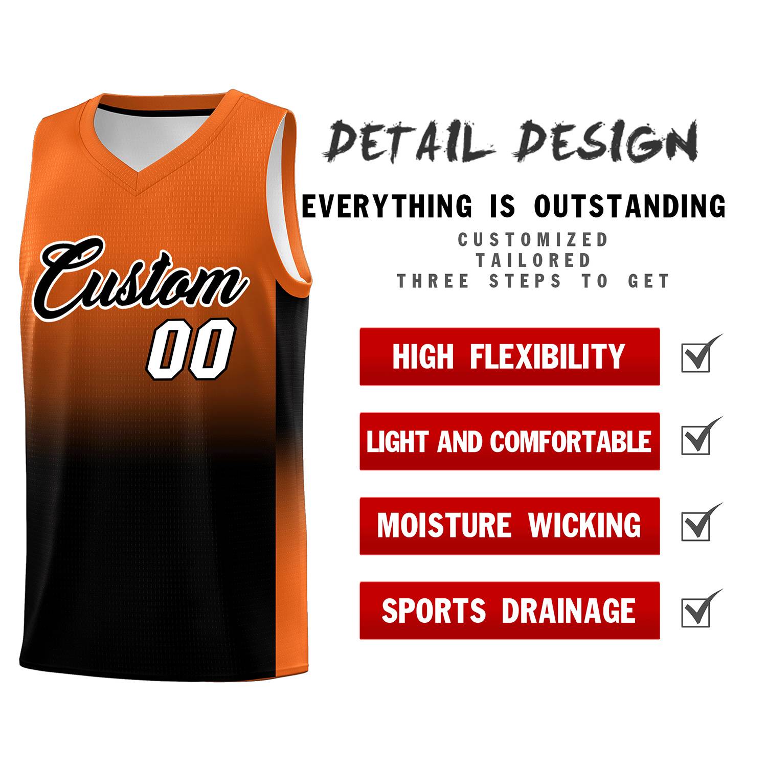 Custom Orange Black Gradient Fashion Sets Sports Uniform Basketball Jersey