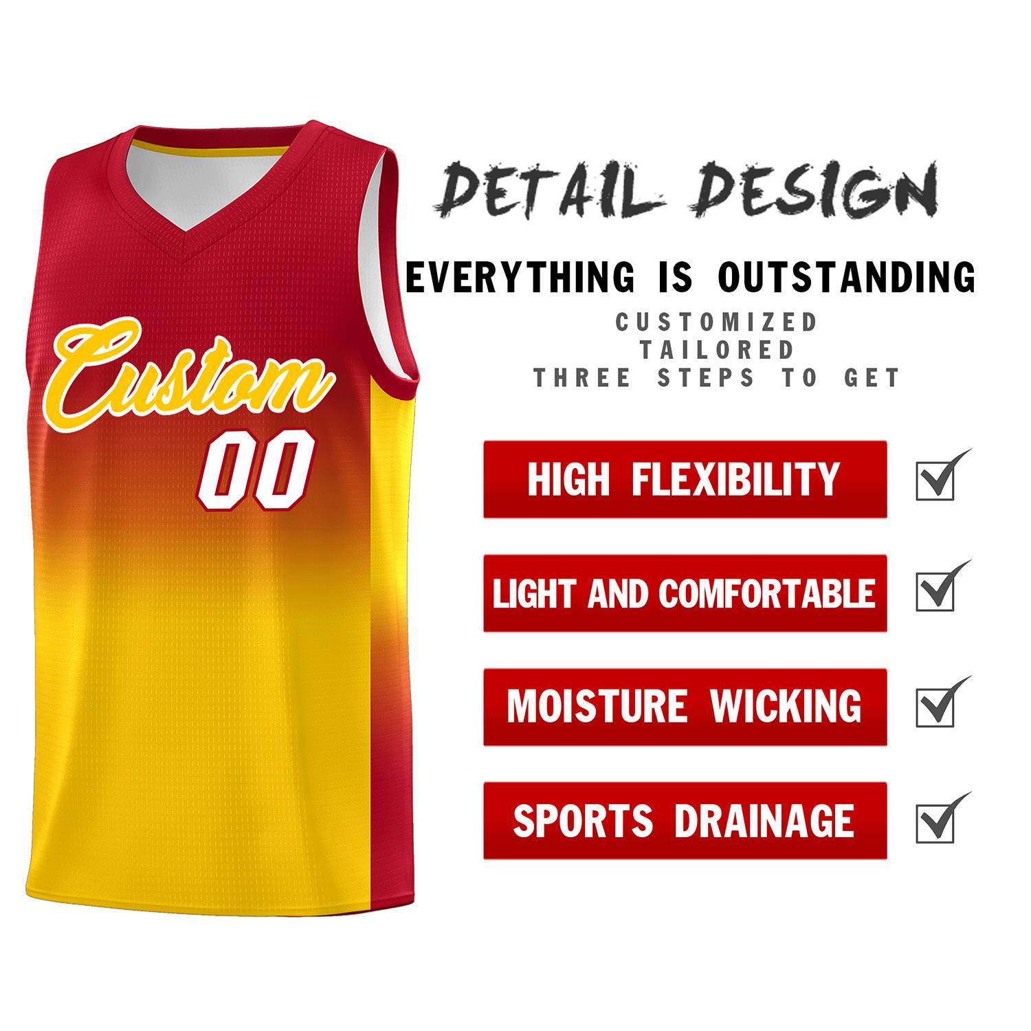 Custom Red Gold Gradient Fashion Sets Sports Uniform Basketball Jersey