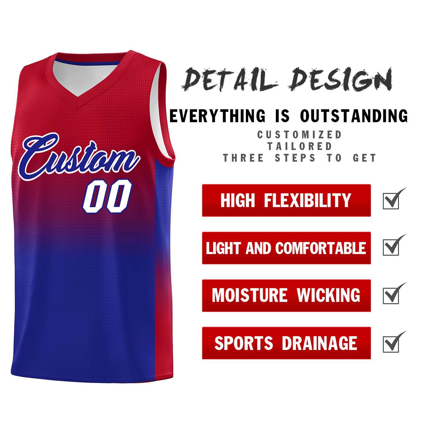 Custom Red Royal Gradient Fashion Sets Sports Uniform Basketball Jersey